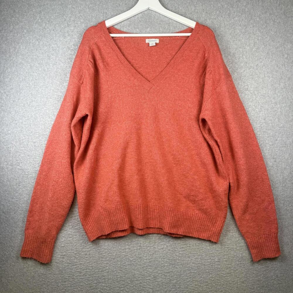 Sundance Women's Size Medium Acrylic Wool Blend Orange V Neck Pullover Sweater